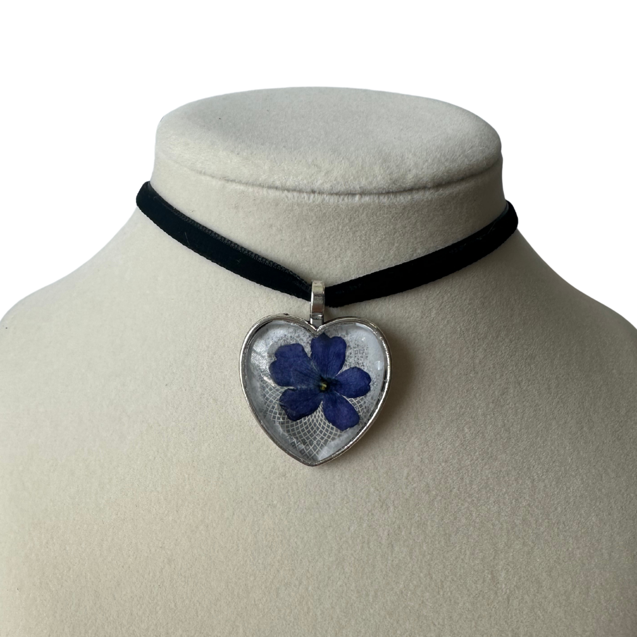Heart Flower Velvet Choker (Blue)