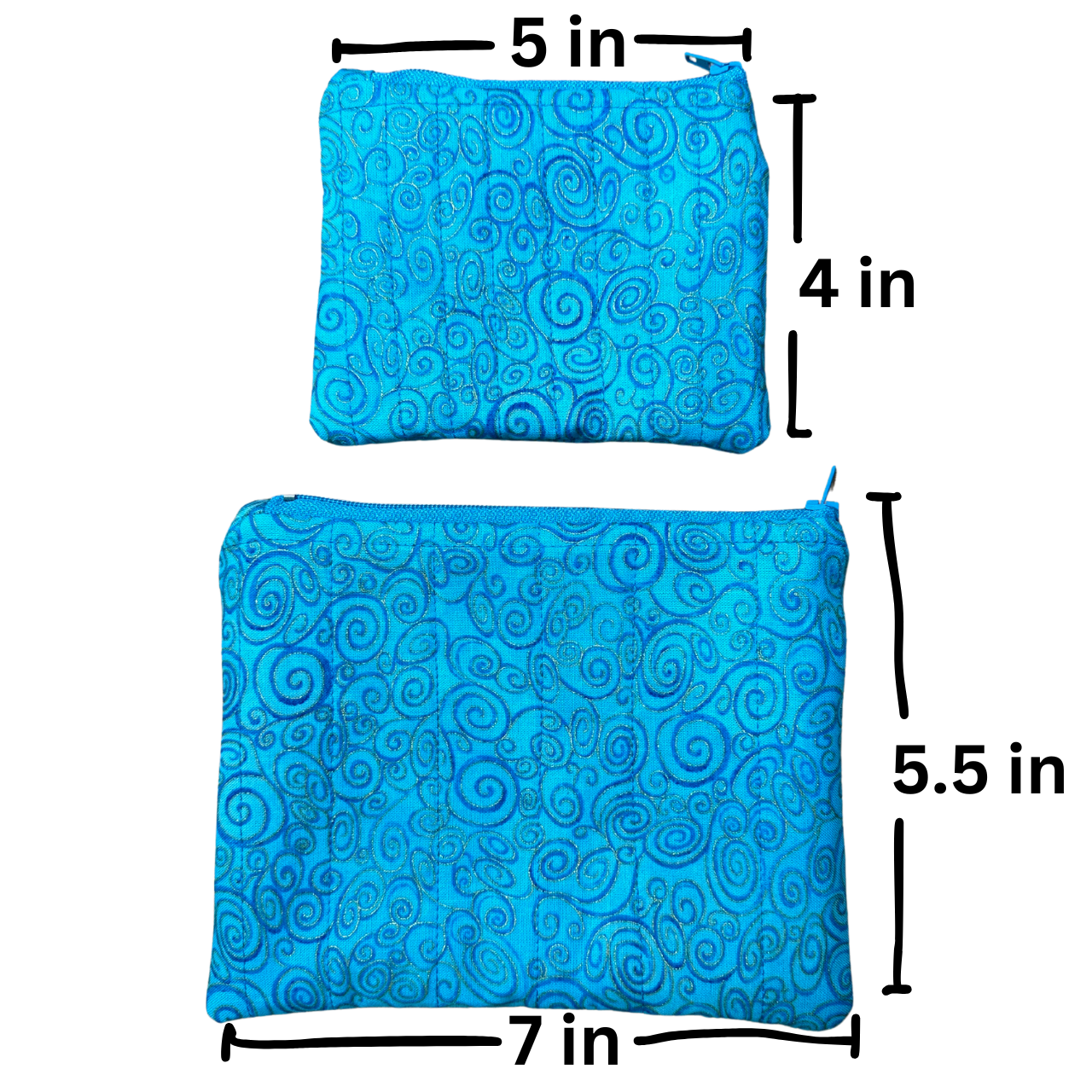 Light Blue Swirl Quilted Zipper Pouch Set of 2