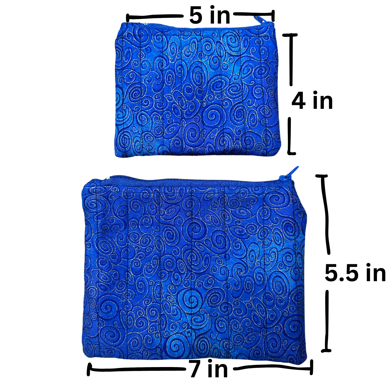 Blue Swirl Quilted Zipper Pouch Set of 2