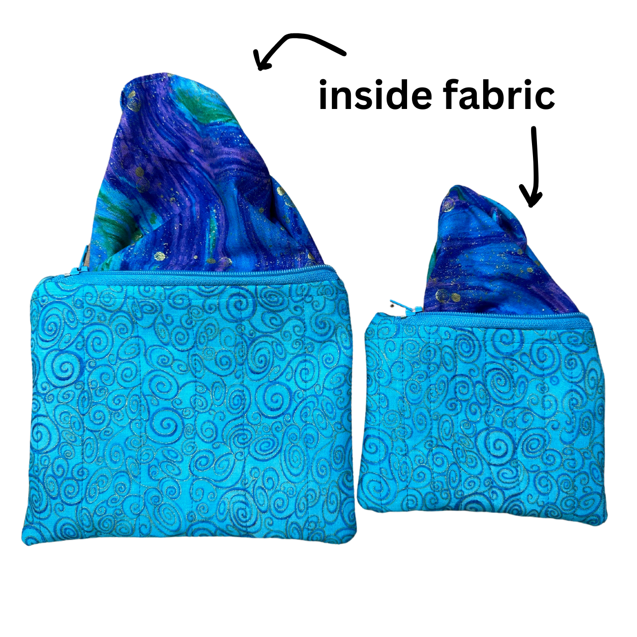 Light Blue Swirl Quilted Zipper Pouch Set of 2
