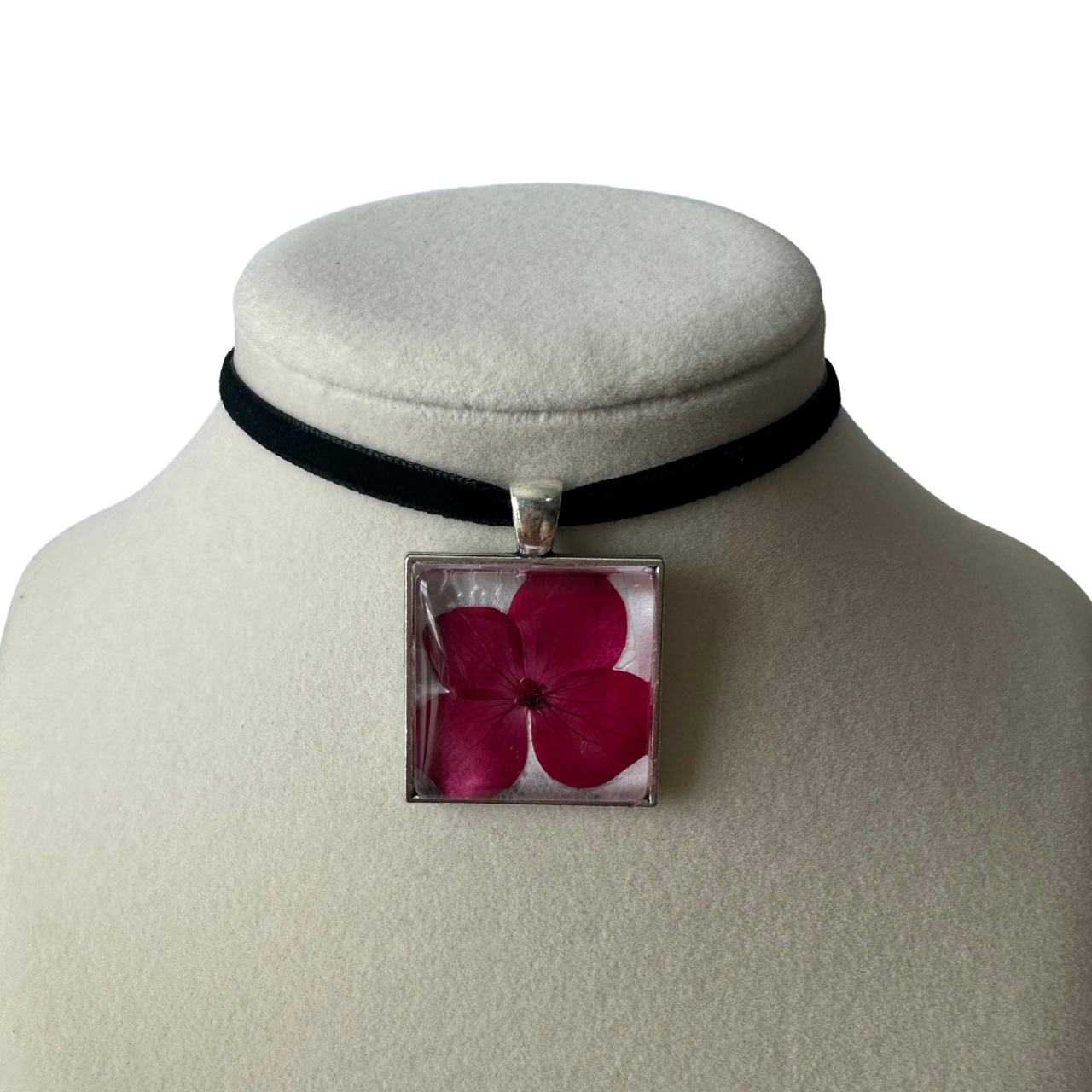 Square Flower Velvet Choker (Hot Pink)