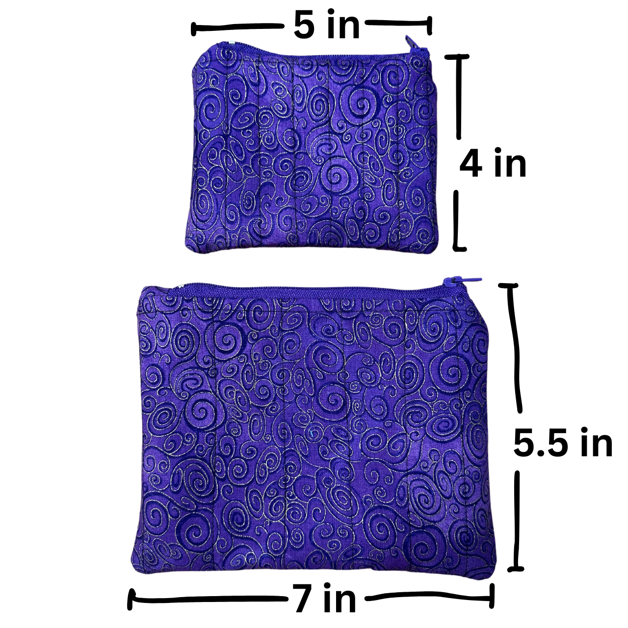 Purple Swirls Quilted Zipper Pouch Set of 2