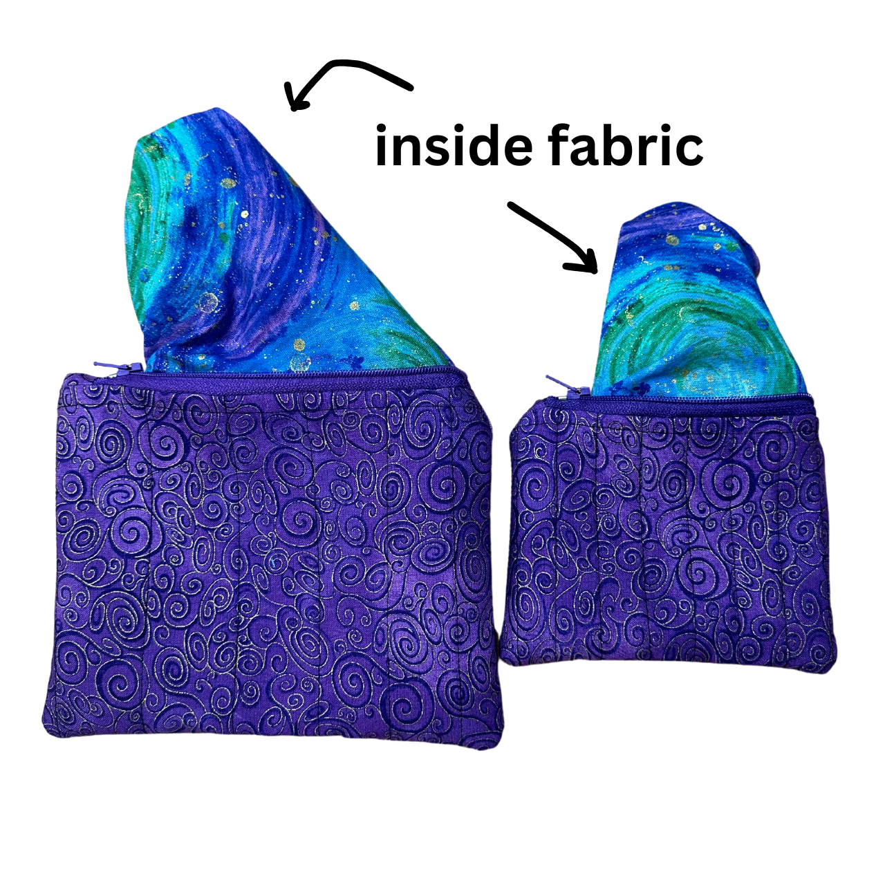 Purple Swirls Quilted Zipper Pouch Set of 2