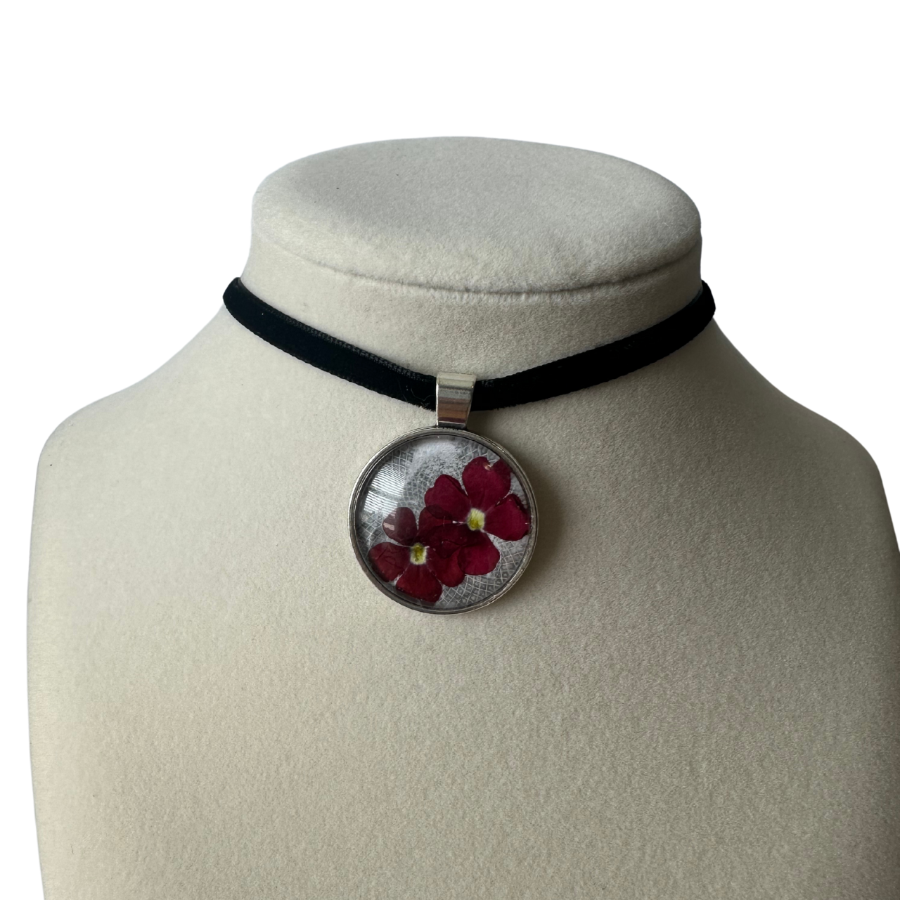 Circle Flower Velvet Choker (Burgundy)