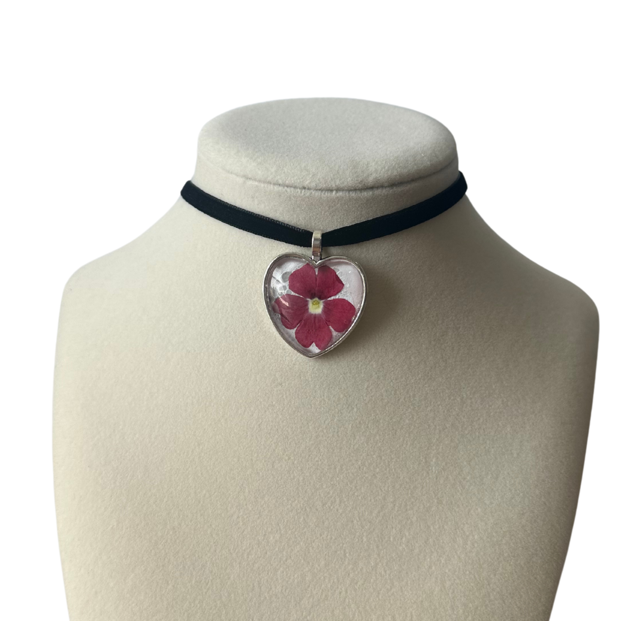 Heart Flower Velvet Choker (Burgundy)