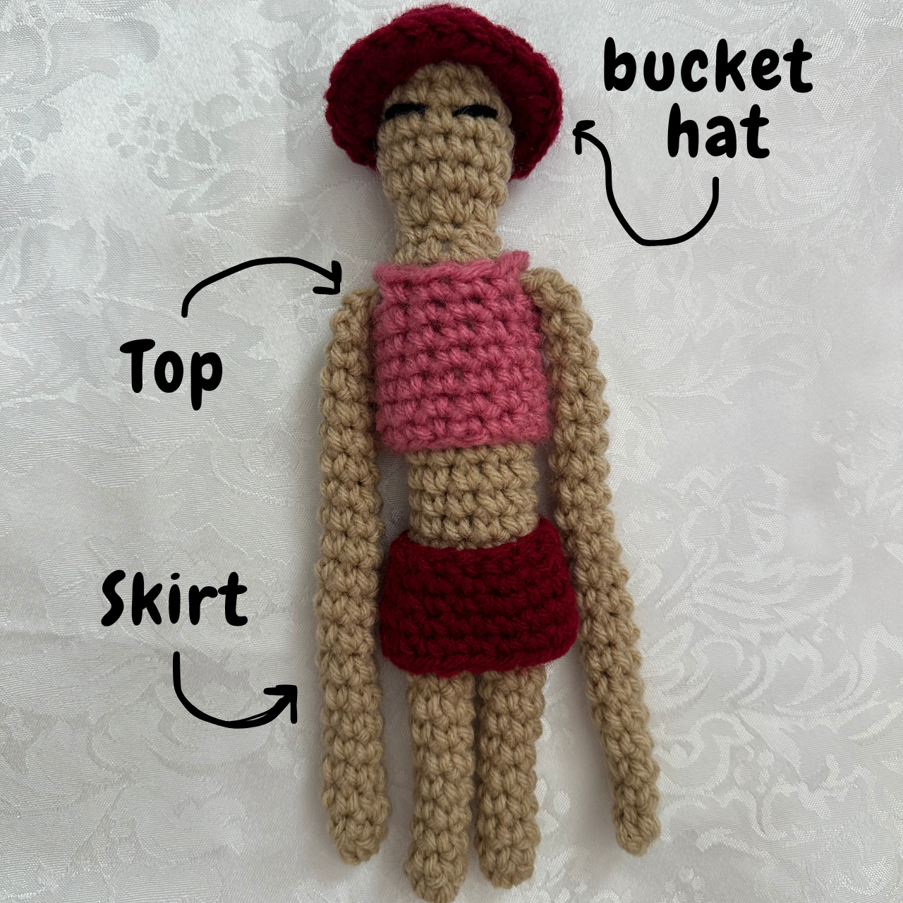 NO SEW DOLL with 6 Accessories Crochet Pattern