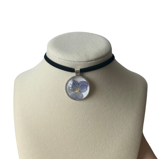 Circle Flower Velvet Choker (Blue)