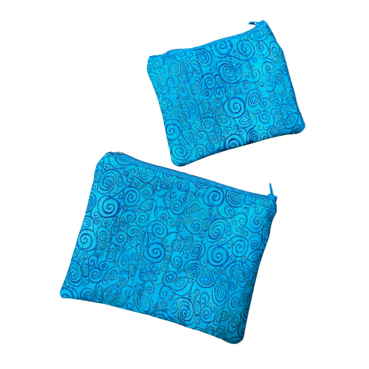 Light Blue Swirl Quilted Zipper Pouch Set of 2