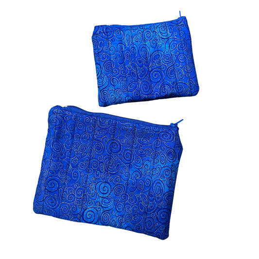 Blue Swirl Quilted Zipper Pouch Set of 2