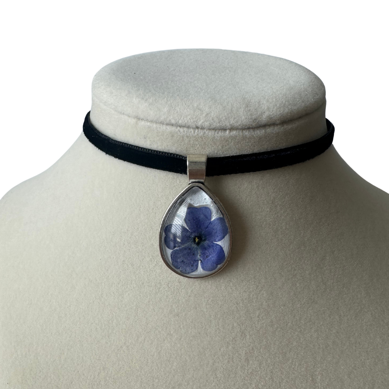 Teardrop Flower Velvet Choker (Blue)
