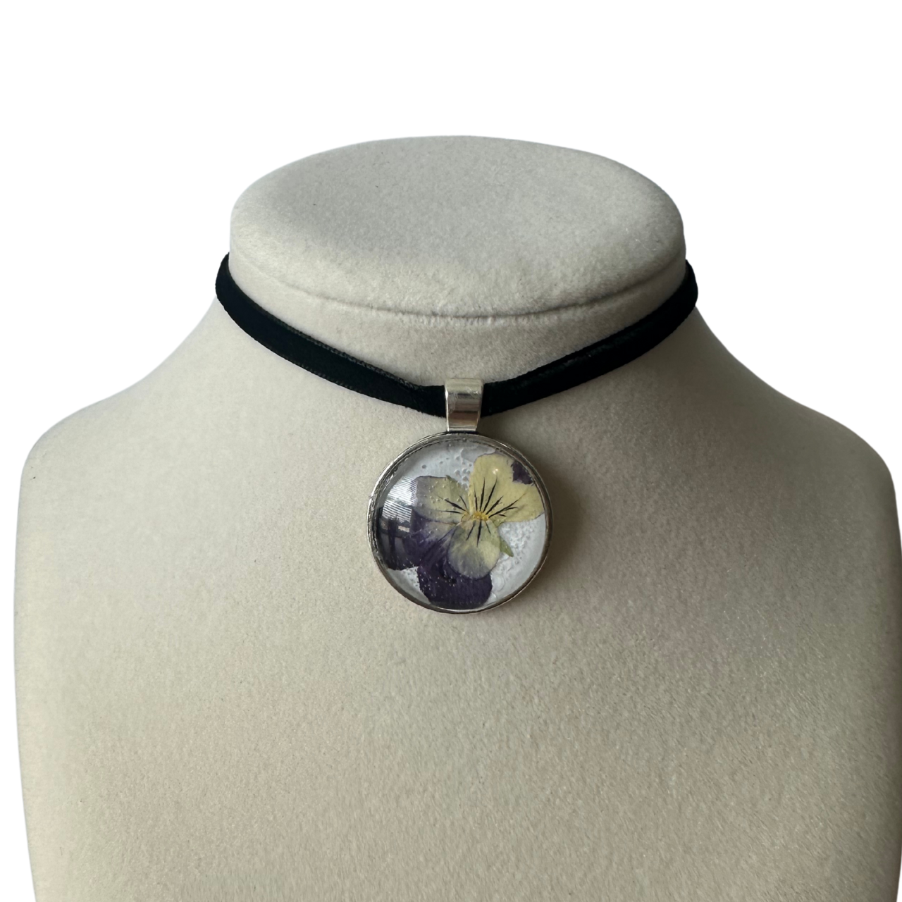 Circle Flower Velvet Choker (Cream/Blue)