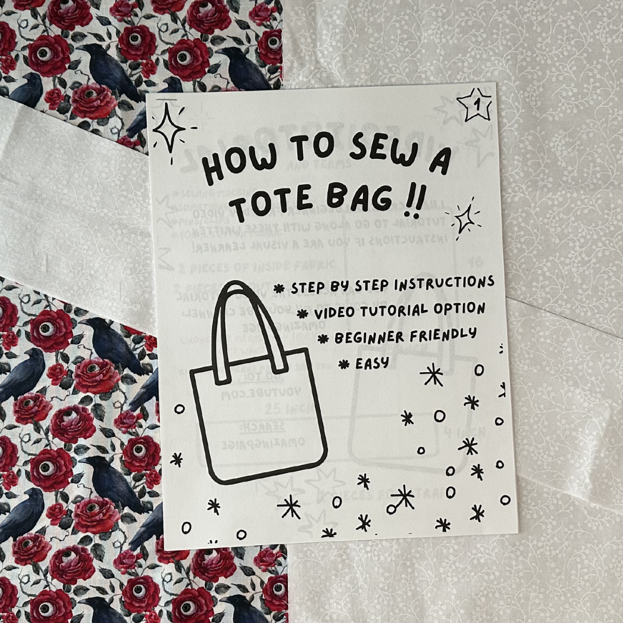 Crow and Roses Basic Tote Bag Sewing Kit