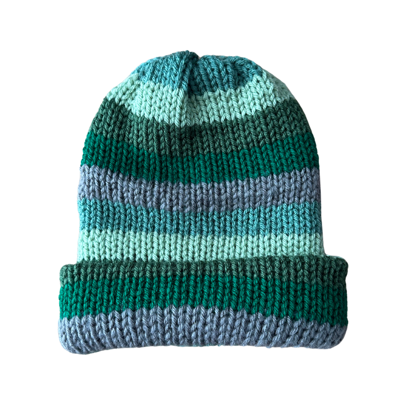 Green Striped Knit Beanie