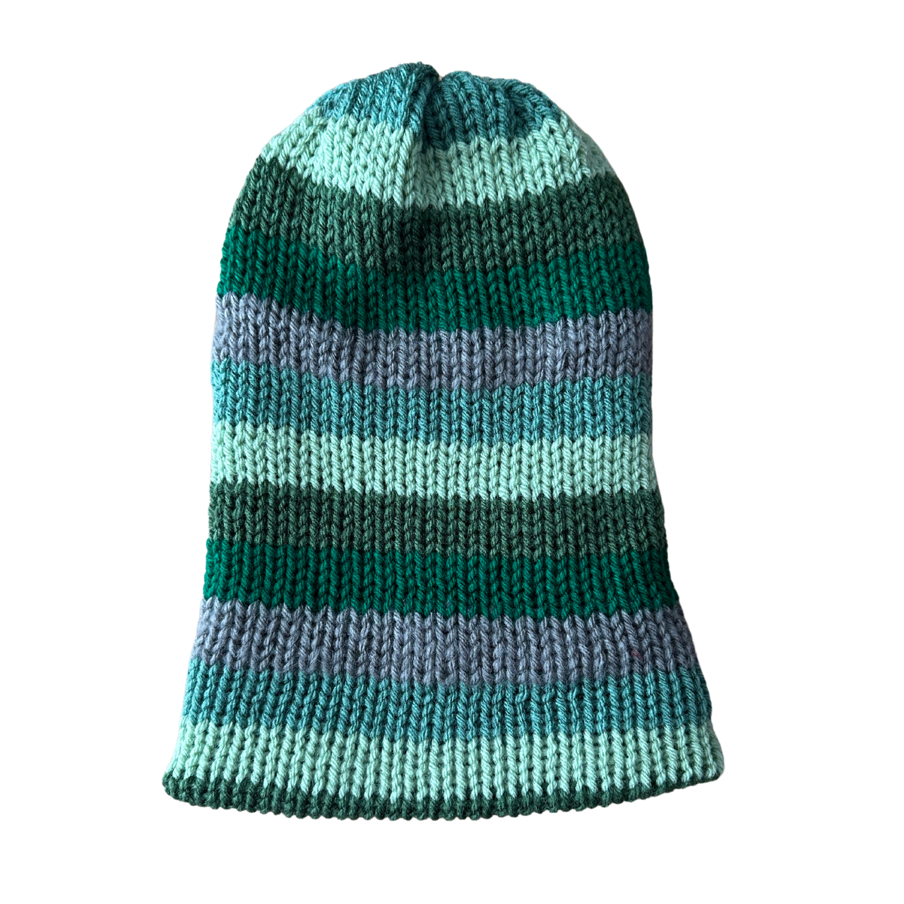 Green Striped Knit Beanie