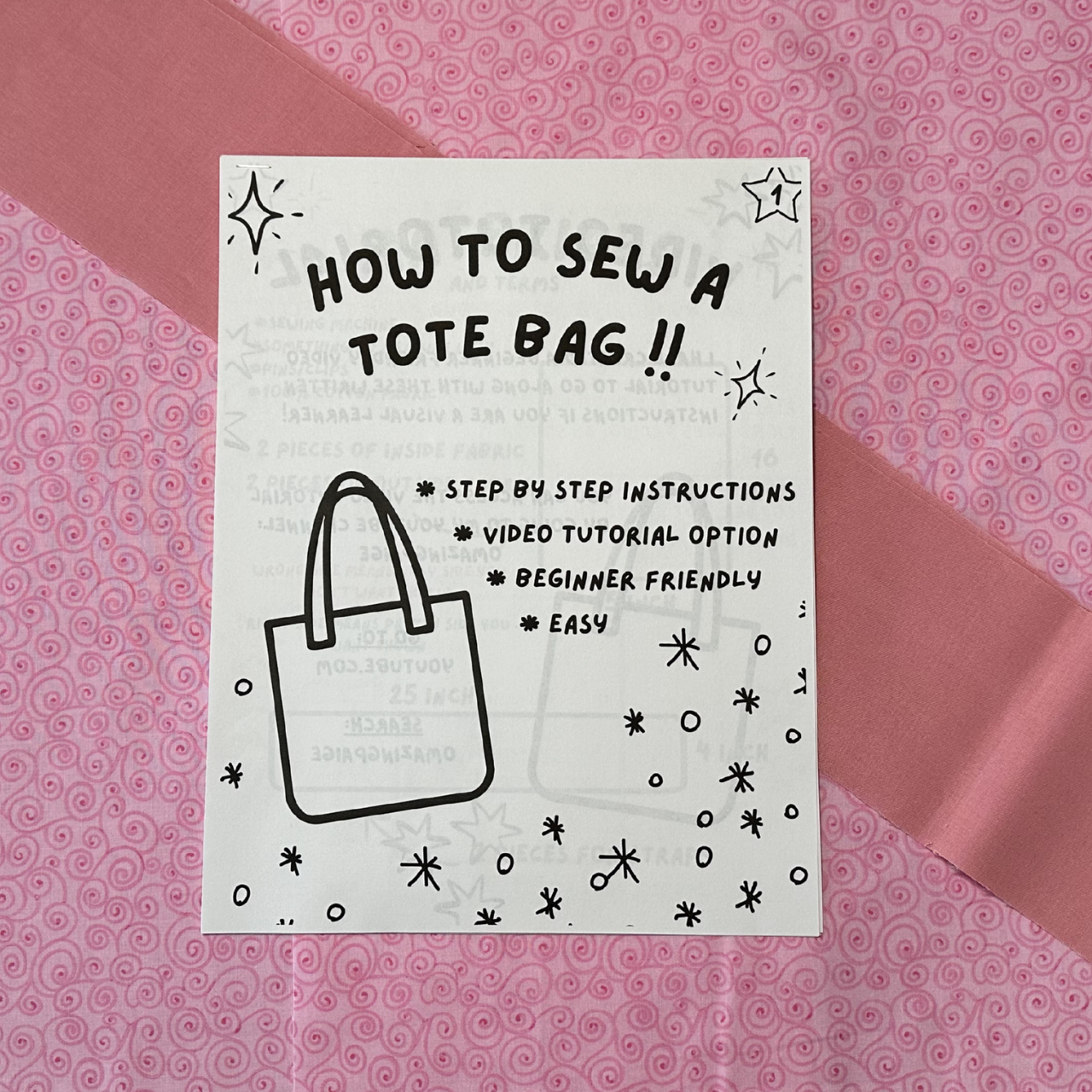 Pink Swirl/Solid Straps Basic Tote Bag Sewing Kit