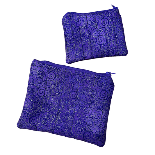 Purple Swirls Quilted Zipper Pouch Set of 2