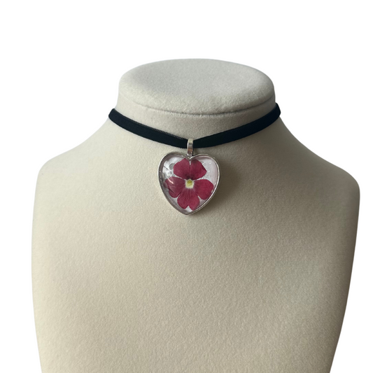 Heart Flower Velvet Choker (Burgundy)