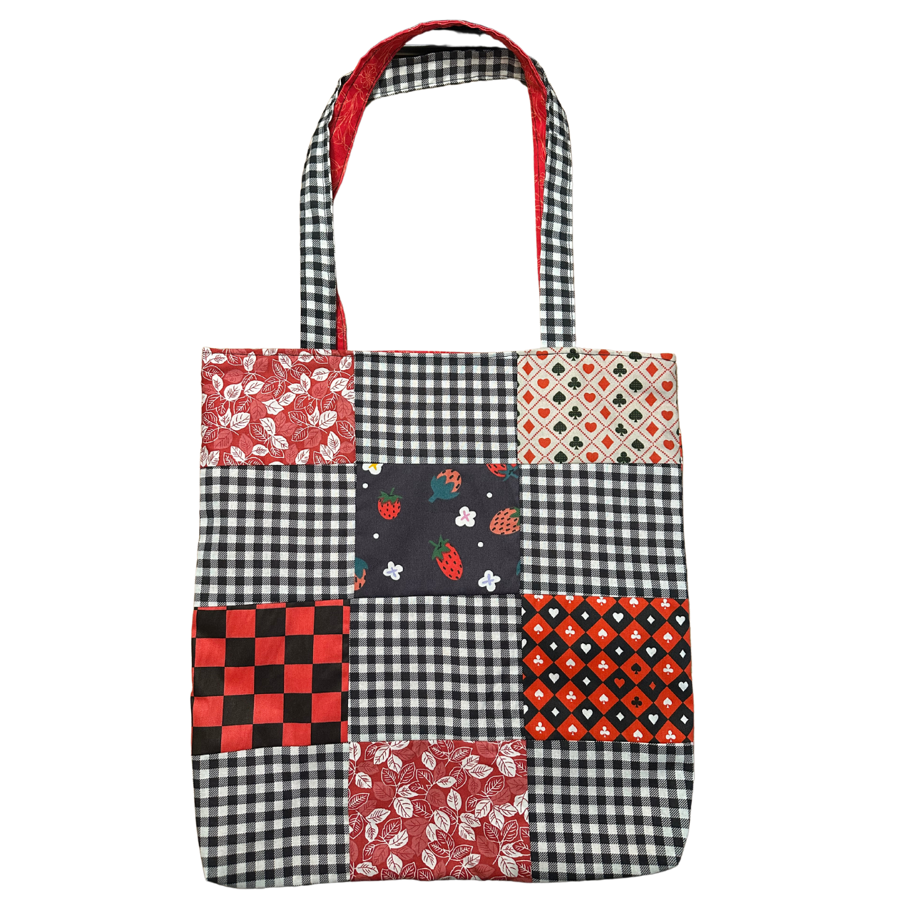 Red and Black Patchwork Tote Bag