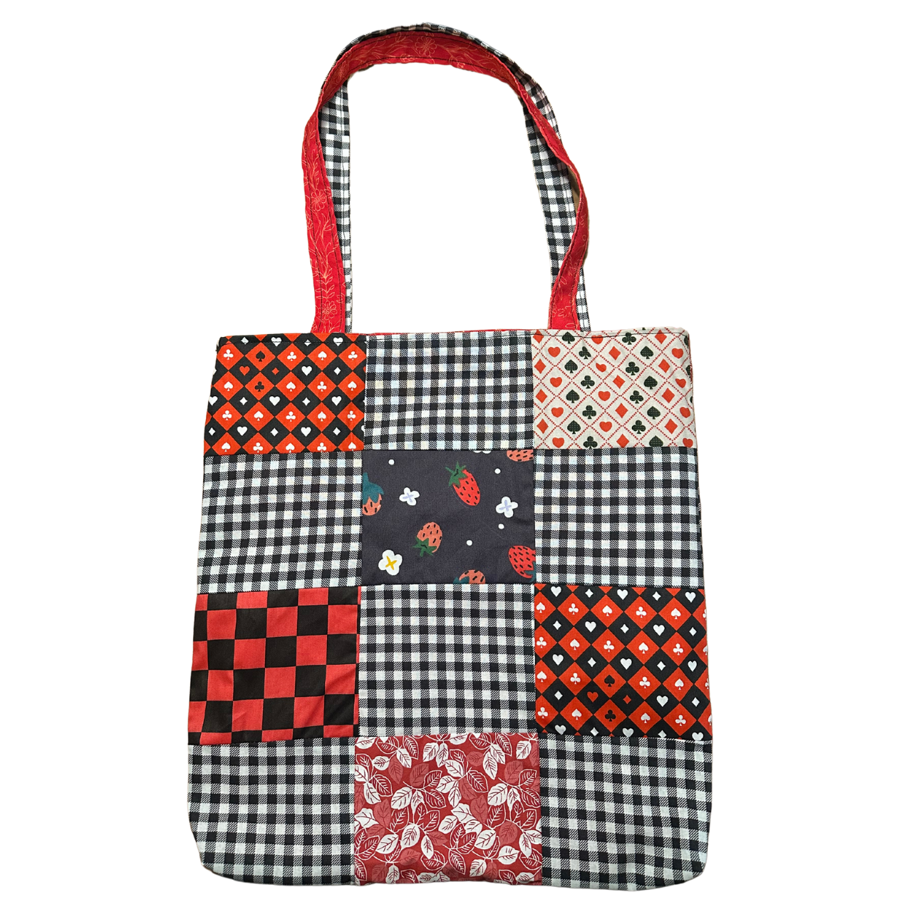 Red and Black Patchwork Tote Bag